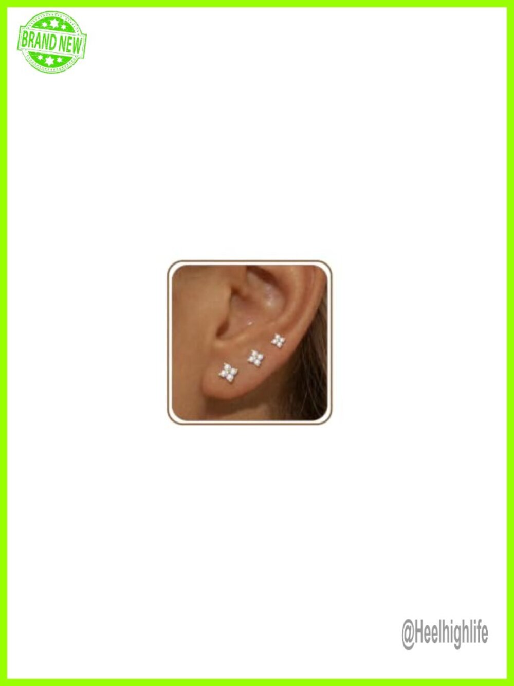 14K Gold Plated Sterling Silver Stud Earrings Set Hypoallergenic 3 Pairs